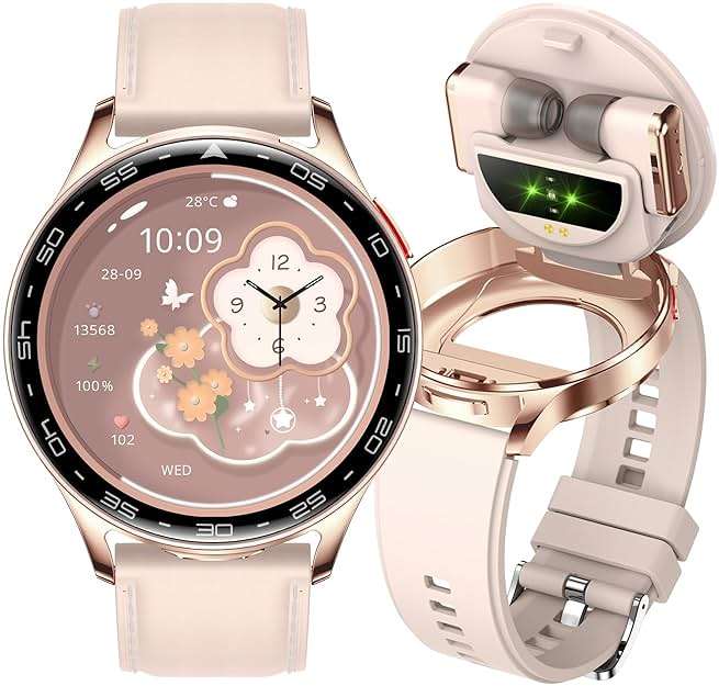 Alliget Smart Watch with Earbuds, 2 in 1 Bluetooth Smartwatch, 1.39" HD IPS Screen Smartwatch for Men Women, Fitness Tracker Long Time Standby Men Women Sports Smart Watch (Pink) - Image 1