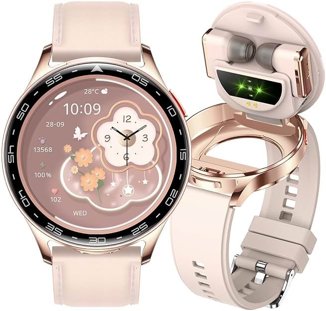 Alliget Smart Watch with Earbuds, 2 in 1 Bluetooth Smartwatch, 1.39" HD IPS Screen Smartwatch for Men Women, Fitness Tracker Long Time Standby Men Women Sports Smart Watch (Pink) - Product Image