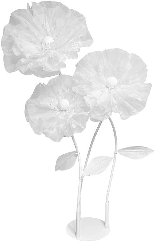 Rainbows & Lilies Giant Standing White Artificial Flowers – 3 Large Organza Flowers with Stems & Stand, Wedding & Party Backdrop Decor for Events, Stage, Store & Home (3ft/4ft/5ft) - Image 1