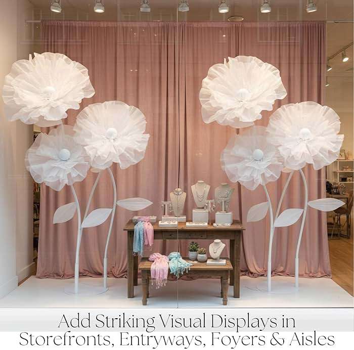 Rainbows & Lilies Giant Standing White Artificial Flowers – 3 Large Organza Flowers with Stems & Stand, Wedding & Party Backdrop Decor for Events, Stage, Store & Home (3ft/4ft/5ft) - Image 8