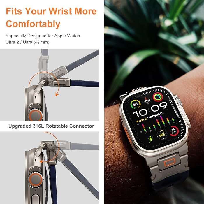 FUNSTONE Sport Band for Apple Watch Ultra 2 & Ultra 49mm, FKM Rugged Ultra 2 Watch Bands for Men, Waterproof Apple Watch Wristband with Metal Connector, Men's Military Sport iWatch Replacement Strap - Image 3