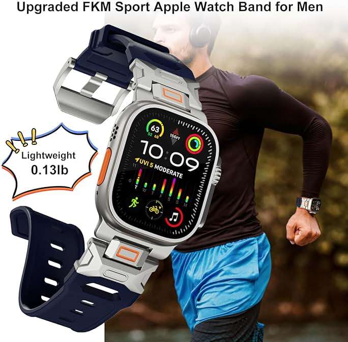 FUNSTONE Sport Band for Apple Watch Ultra 2 & Ultra 49mm, FKM Rugged Ultra 2 Watch Bands for Men, Waterproof Apple Watch Wristband with Metal Connector, Men's Military Sport iWatch Replacement Strap - Image 5