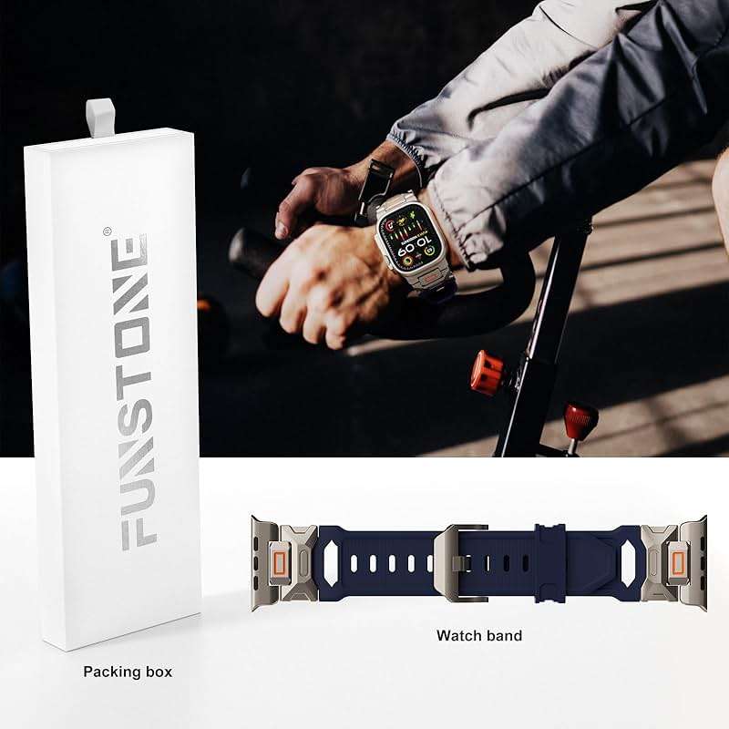 FUNSTONE Sport Band for Apple Watch Ultra 2 & Ultra 49mm, FKM Rugged Ultra 2 Watch Bands for Men, Waterproof Apple Watch Wristband with Metal Connector, Men's Military Sport iWatch Replacement Strap - Image 6