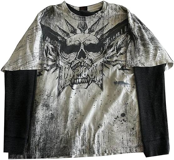 Amiblvowa Women Y2K Grunge T Shirt Emo Aesthetics Graphic Tops Teen Girl Vintage Baggy Goth Tops Harajuku Punk Grunge Clothes - Product Image
