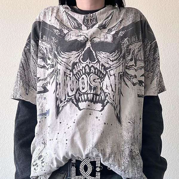 Amiblvowa Women Y2K Grunge T Shirt Emo Aesthetics Graphic Tops Teen Girl Vintage Baggy Goth Tops Harajuku Punk Grunge Clothes - Image 2