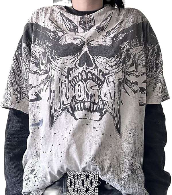 Amiblvowa Women Y2K Grunge T Shirt Emo Aesthetics Graphic Tops Teen Girl Vintage Baggy Goth Tops Harajuku Punk Grunge Clothes - Image 3