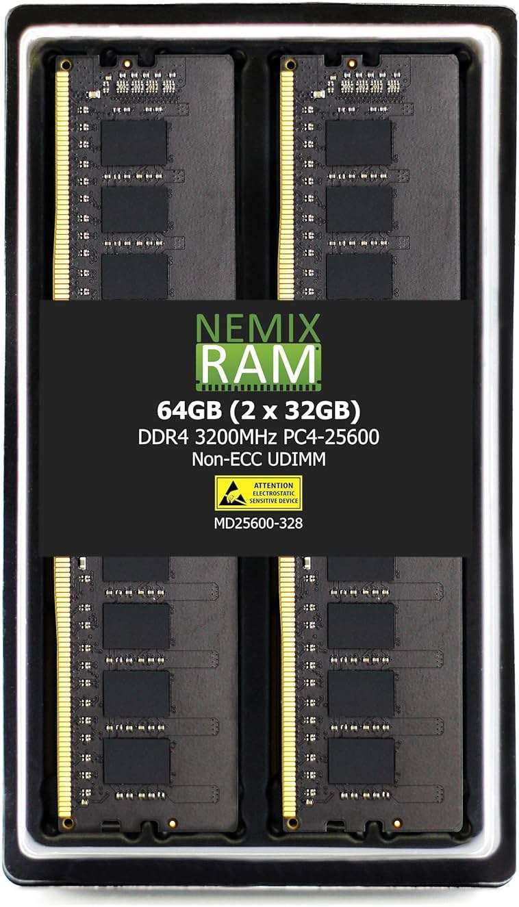NEMIX RAM 64GB (2X32GB) DDR4 3200MHz PC4-25600 2Rx8 1.2V CL22 288-PIN Non-ECC Unbuffered UDIMM KIT Compatible with MSI Creator TRX40 Motherboard - Image 1