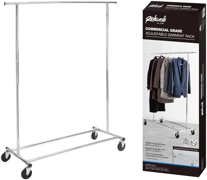 J&V TEXTILES Adjustable Rolling Garment Rack, 50.5 to 74.1 L x 21.5 W x 56.4 to 66.5-Inch H - Product Image