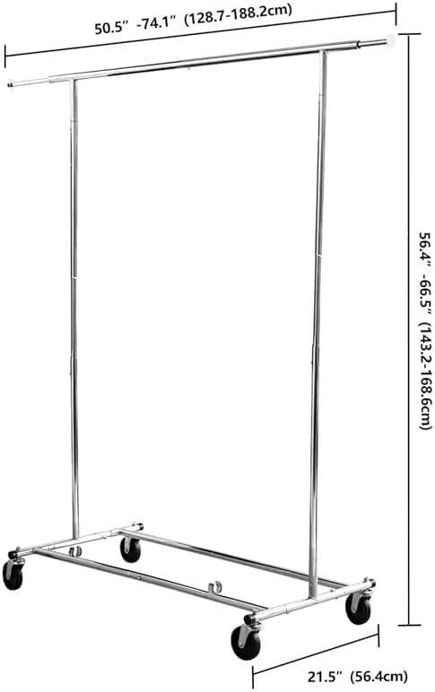 J&V TEXTILES Adjustable Rolling Garment Rack, 50.5 to 74.1 L x 21.5 W x 56.4 to 66.5-Inch H - Image 2