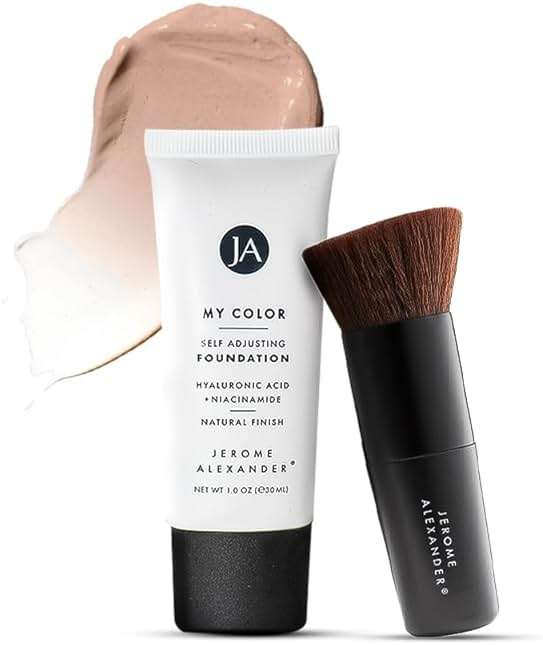 Jerome Alexander My Color Self-Adjusting Foundation, Hydrating & Lightweight Face Makeup, Skincare-Infused, with Kabuki Brush, Medium, 1 oz - Image 1