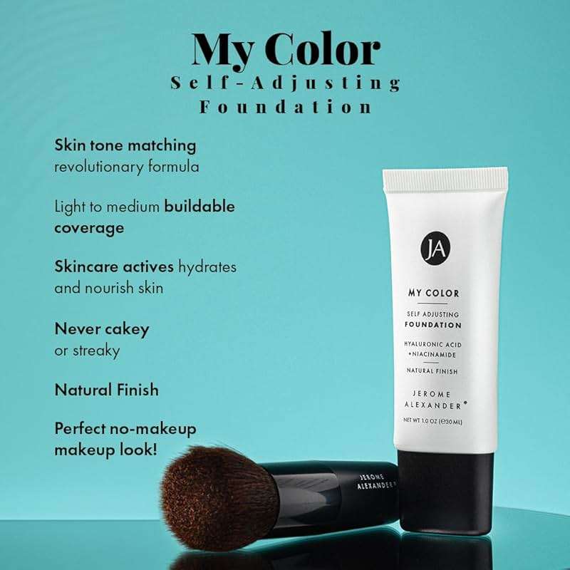 Jerome Alexander My Color Self-Adjusting Foundation, Hydrating & Lightweight Face Makeup, Skincare-Infused, with Kabuki Brush, Medium, 1 oz - Image 5