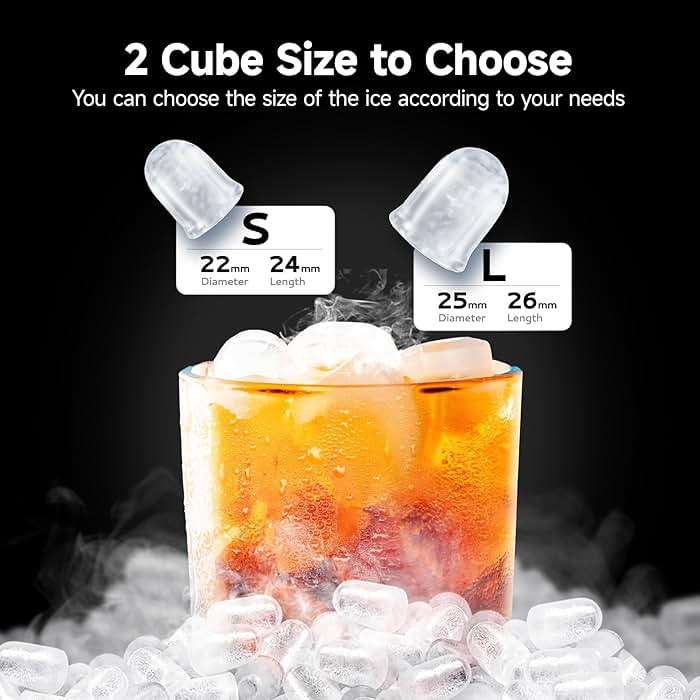 EUHOMY Ice Maker Countertop, 9 Cubes Ready in 6 Mins, 26lbs/24H, Self-Cleaning, Portable Ice Maker Machine with Carry Handle, Basket and Scoop, 2 Sizes of Bullet Ice for Home, Kitchen, Office - Image 5