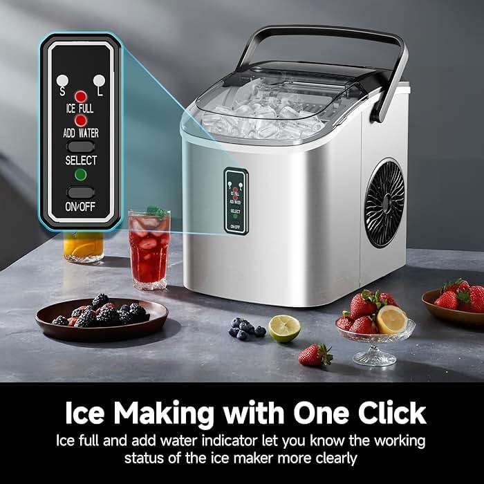 EUHOMY Ice Maker Countertop, 9 Cubes Ready in 6 Mins, 26lbs/24H, Self-Cleaning, Portable Ice Maker Machine with Carry Handle, Basket and Scoop, 2 Sizes of Bullet Ice for Home, Kitchen, Office - Image 6