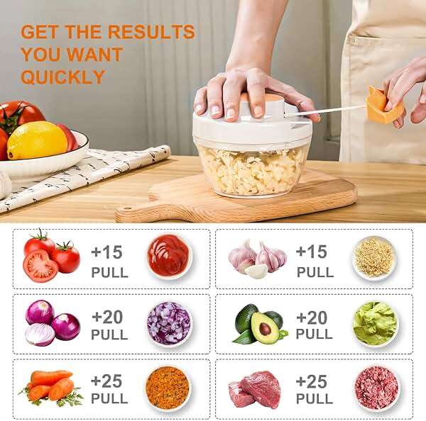 Manual Food Processor Vegetable Chopper, Portable Hand Pull String Garlic Mincer Onion Cutter for Veggies, Ginger, Fruits, Nuts, Herbs, etc.,500ml - Image 2