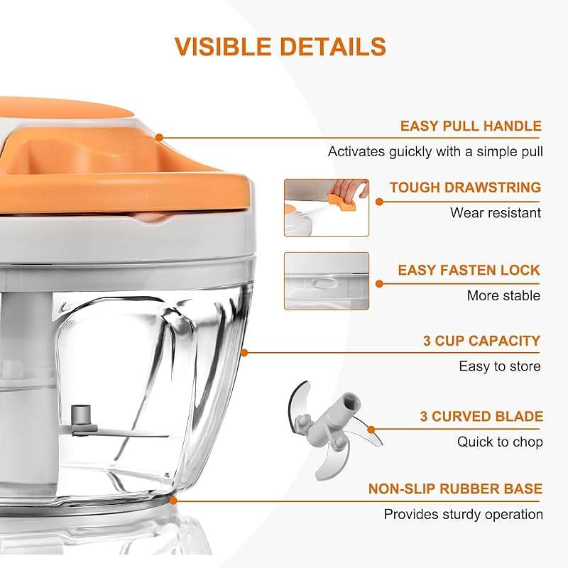 Manual Food Processor Vegetable Chopper, Portable Hand Pull String Garlic Mincer Onion Cutter for Veggies, Ginger, Fruits, Nuts, Herbs, etc.,500ml - Image 6