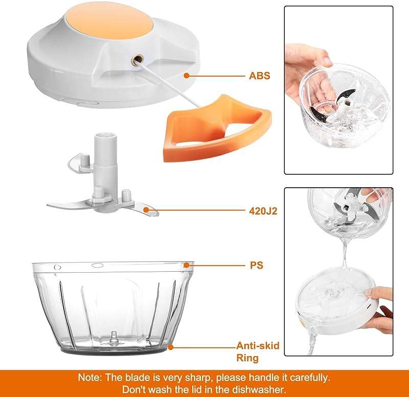 Manual Food Processor Vegetable Chopper, Portable Hand Pull String Garlic Mincer Onion Cutter for Veggies, Ginger, Fruits, Nuts, Herbs, etc.,500ml - Image 7