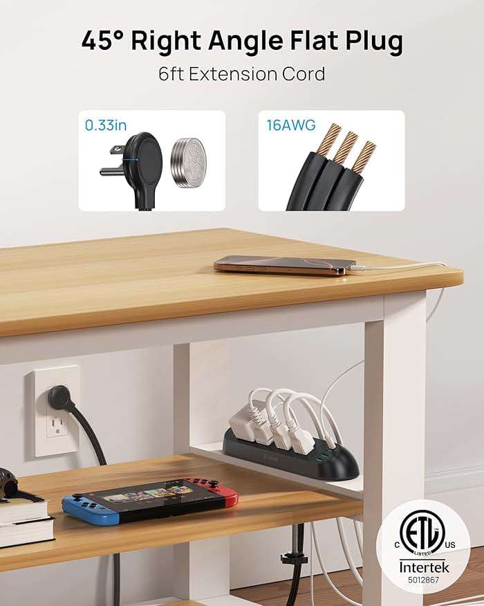 TROND Desk Clamp Power Strip USB C PD 20W- Surge Protector with 4 AC Outlets 4 USB Ports, Flat Plug 6ft Extension Cord, 1700J, ETL Listed, Fits 1.97 in Tabletop Edge, for Home Office Desk Accessories - Image 4