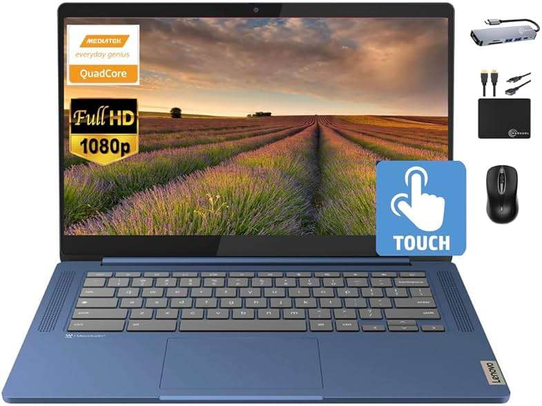 Lenovo Chromebook 14" Touchscreen Slim Laptop Business Student, 8-Core MediaTek Kompanio 520, 4GB RAM, 128GB Storage (64GB eMMC+64GB Card), WiFi 6, Long Battery, Chrome OS+MarxsolAccessory - Image 1