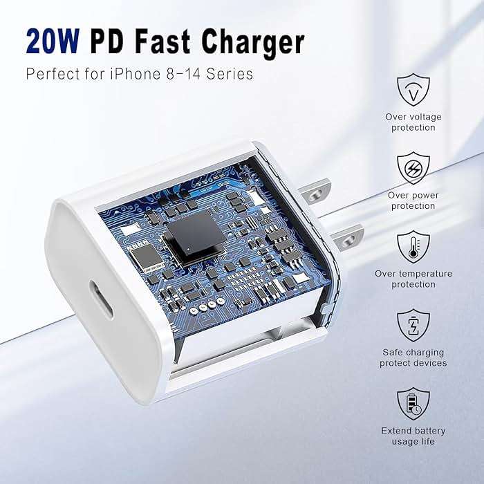 20W PD USB C Fast Charging Block for iPhone, 2 Pack Type C Wall Charger Block with 6FT USB C to Lightning Cable Compatible for iPhone 14/14 Pro Max/13 Pro/13/12 Mini/12 Pro Max/11 Pro Max/Xs - Image 2