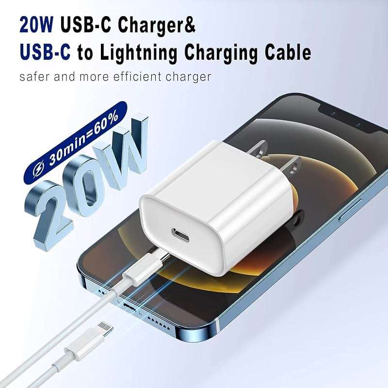 20W PD USB C Fast Charging Block for iPhone, 2 Pack Type C Wall Charger Block with 6FT USB C to Lightning Cable Compatible for iPhone 14/14 Pro Max/13 Pro/13/12 Mini/12 Pro Max/11 Pro Max/Xs - Image 5