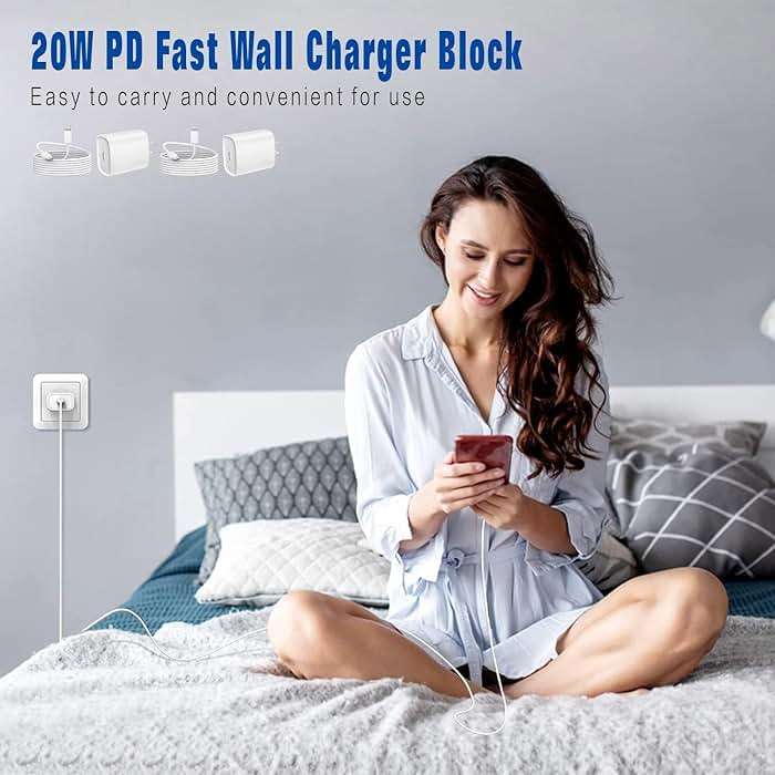 20W PD USB C Fast Charging Block for iPhone, 2 Pack Type C Wall Charger Block with 6FT USB C to Lightning Cable Compatible for iPhone 14/14 Pro Max/13 Pro/13/12 Mini/12 Pro Max/11 Pro Max/Xs - Image 7