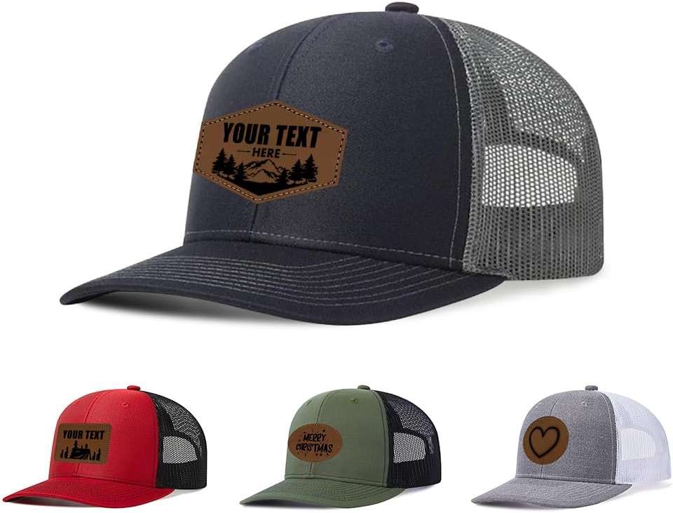 Custom Leather Patch Trucker Hat - Personalized Baseball Caps - Adjustable Custom Hats for Men & Women - Image 1