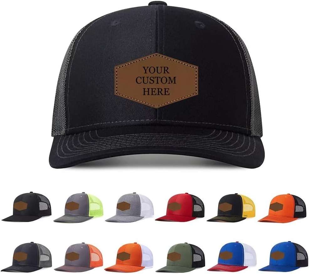 Custom Leather Patch Trucker Hat - Personalized Baseball Caps - Adjustable Custom Hats for Men & Women - Image 2