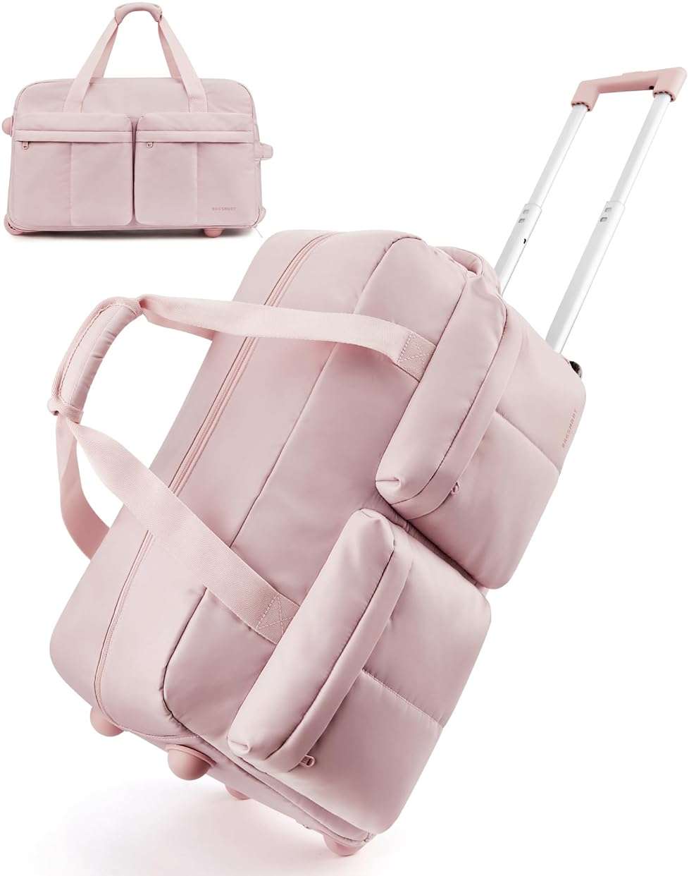 BAGSMART Rolling Duffle Bag with Wheels, Carry On Bag Duffel Bag for Travel, Wet Pocket Duffle with Wheels and Handle, Pink, 42L - Image 1