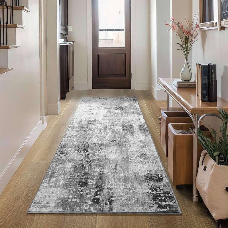 Ompaa 2x6 Rug Runners for Hallways Kitchen Runner Rug Non Slip Washable Grey Long Runner Rugs with Rubber Backing Soft Abstract Carpet Runner for Hallways, Kitchen, Bedroom, Bathroom, Entryway - Image 1