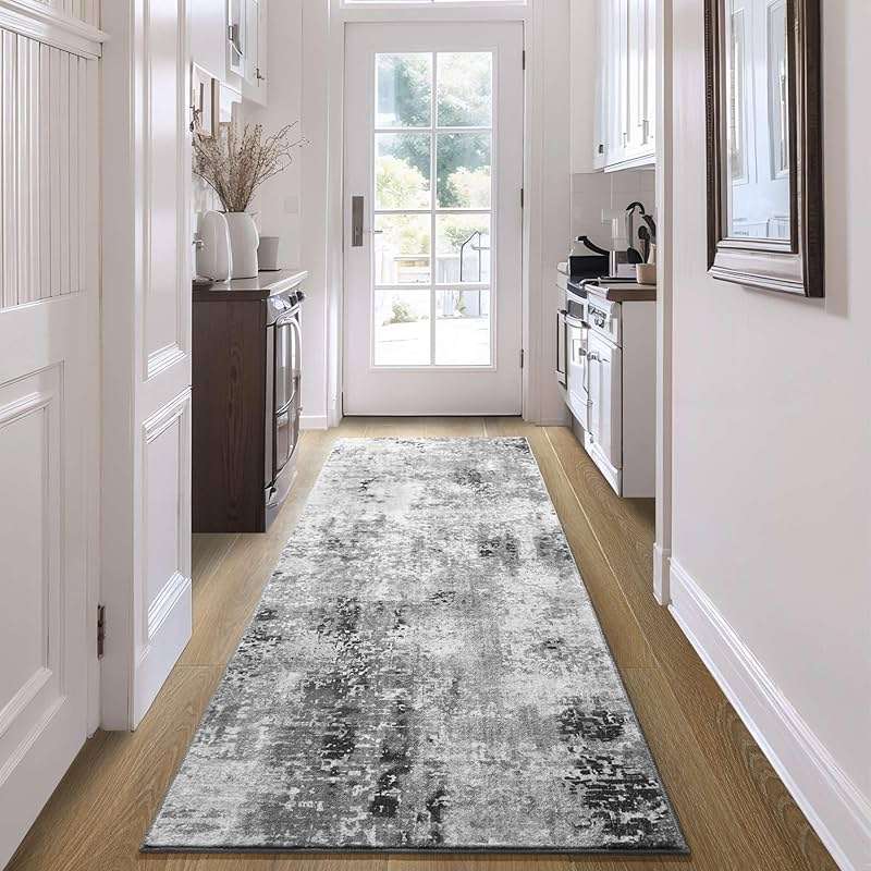 Ompaa 2x6 Rug Runners for Hallways Kitchen Runner Rug Non Slip Washable Grey Long Runner Rugs with Rubber Backing Soft Abstract Carpet Runner for Hallways, Kitchen, Bedroom, Bathroom, Entryway - Image 9