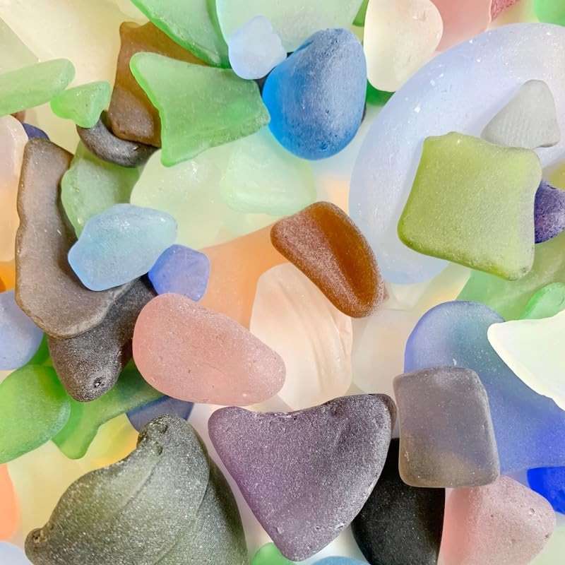 Sea Glass, Jewelry Sea Glass, Ocean Glass, 40 Pieces Mixed Sizes, Tumbled Beach Sea Glass, Seaglass, Craft Glass, Frosty Art Glass, Blues, Red, Yellow, Pink, Purple, Green, White, Brown - Image 1