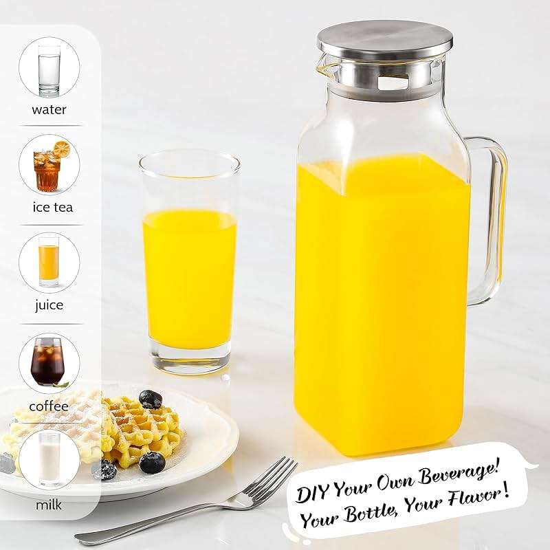 2 Quart (2 Liter 68 oz) Square Glass Pitcher with Lid and Spout, Water Pitchers with Handle for Fridge, Borosilicate Glass Carafe for Hot/Cold Drink, Large Jug for Iced Tea, Coffee,Juice,Milk,Beverage - Image 5