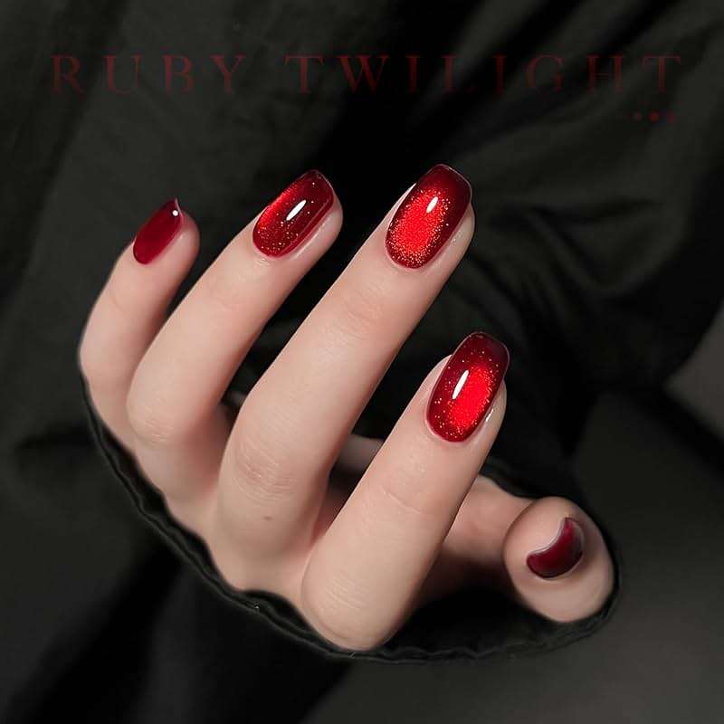 GAOY Red Cat Eye Gel Nail Polish, 16ml Glitter Holographic Nail Polish with Magnet, Reflective Translucent UV Gel, 2907 Ruby Twilight - Image 3