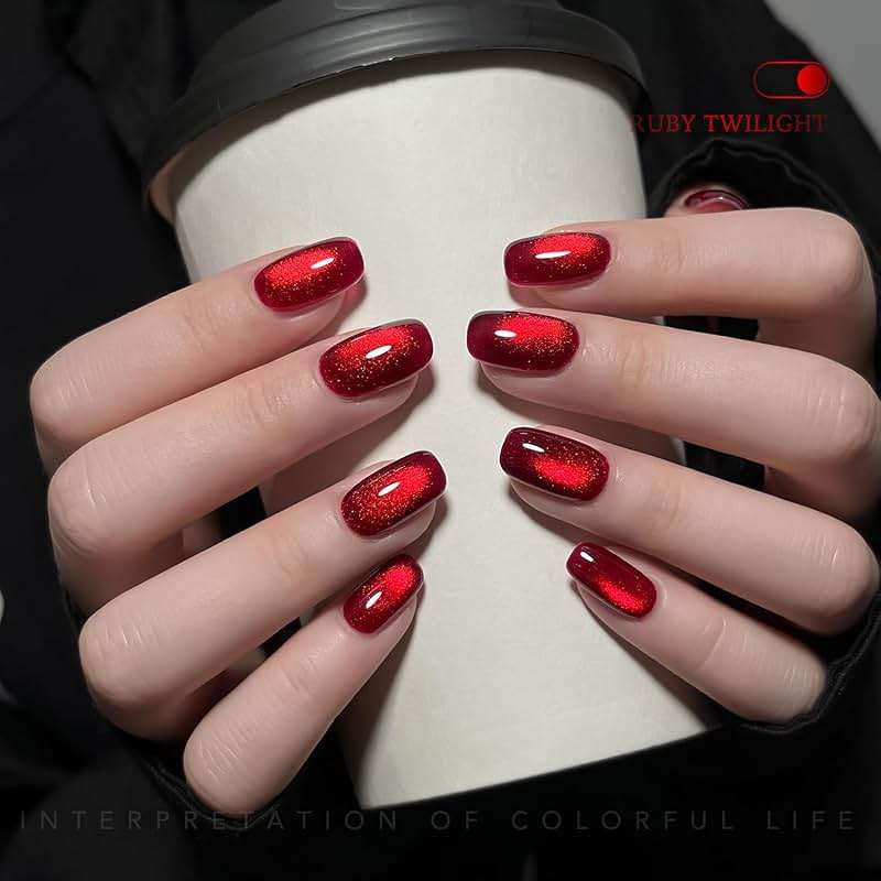 GAOY Red Cat Eye Gel Nail Polish, 16ml Glitter Holographic Nail Polish with Magnet, Reflective Translucent UV Gel, 2907 Ruby Twilight - Image 4