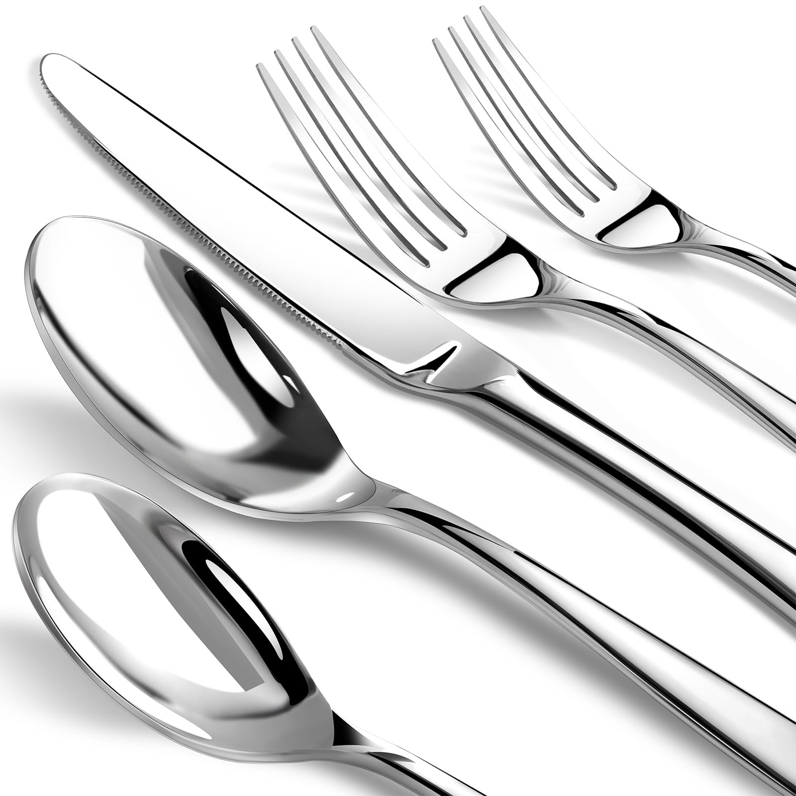 Silverware Set for 8, Heavy Duty Stainless Steel Cutlery Set Flatware Set,40 Piece Premium Silverware, Mirror Polished Modern Cutlery include Fork Knife Spoon Set,Dishwasher Safe - Product Image