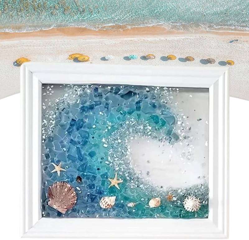 Sea Glass Art Kits, New Sea Glasss Resin Art Kits for Adults, DIY Mosaic Glass Kits, Mosaic Kits for Adults Resin Beach Art Kit for Home Decoration, Bookshelf, Office, Windowsill (L) - Image 1