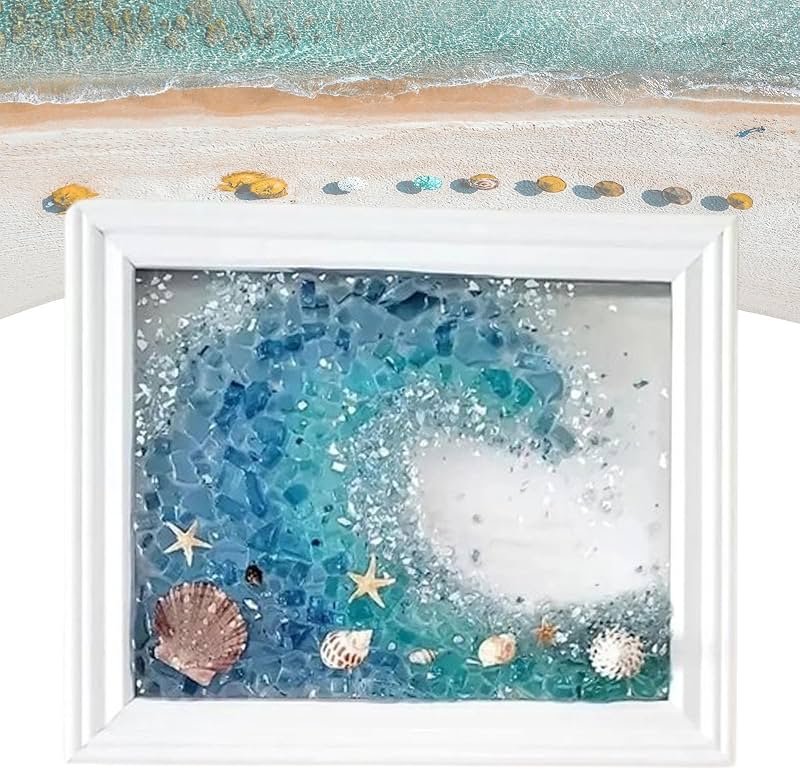 Sea Glass Art Kits, New Sea Glasss Resin Art Kits for Adults, DIY Mosaic Glass Kits, Mosaic Kits for Adults Resin Beach Art Kit for Home Decoration, Bookshelf, Office, Windowsill (L) - Product Image