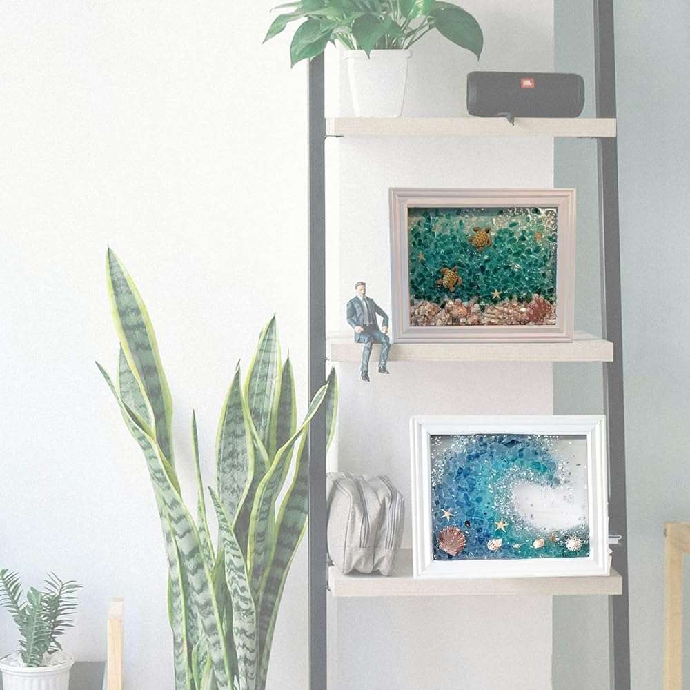 Sea Glass Art Kits, New Sea Glasss Resin Art Kits for Adults, DIY Mosaic Glass Kits, Mosaic Kits for Adults Resin Beach Art Kit for Home Decoration, Bookshelf, Office, Windowsill (L) - Image 2