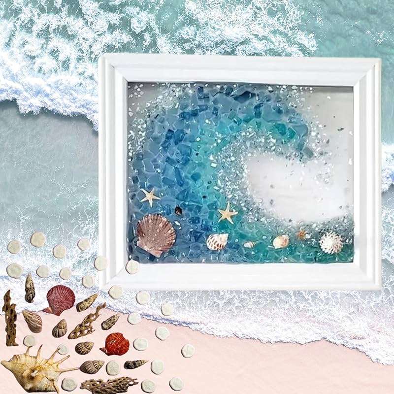 Sea Glass Art Kits, New Sea Glasss Resin Art Kits for Adults, DIY Mosaic Glass Kits, Mosaic Kits for Adults Resin Beach Art Kit for Home Decoration, Bookshelf, Office, Windowsill (L) - Image 4