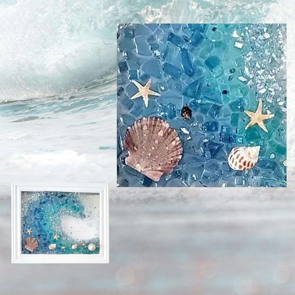 Sea Glass Art Kits, New Sea Glasss Resin Art Kits for Adults, DIY Mosaic Glass Kits, Mosaic Kits for Adults Resin Beach Art Kit for Home Decoration, Bookshelf, Office, Windowsill (L) - Image 5