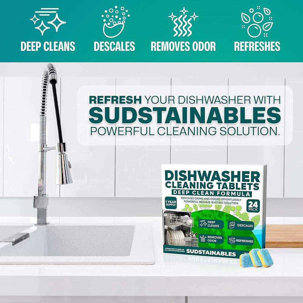 Sudstainables Dishwasher Cleaner and Deodorizer Tablets, 24 Pack – Dishwasher Cleaning Tablets for Odor and Buildup Removal, Descaler - 1-Year Supply - Image 4