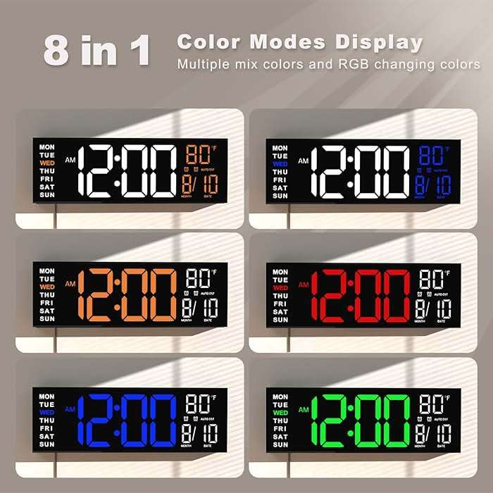 JALL 16" Large Digital Wall Mount Clock, Count Down Timer, Alarm, Big LED, RGB Color, DST, Temperature for Living Room Classroom Desk, Xmas, Birthday Gift for Senior Mom Dad (White Orange, 16 inches) - Image 4