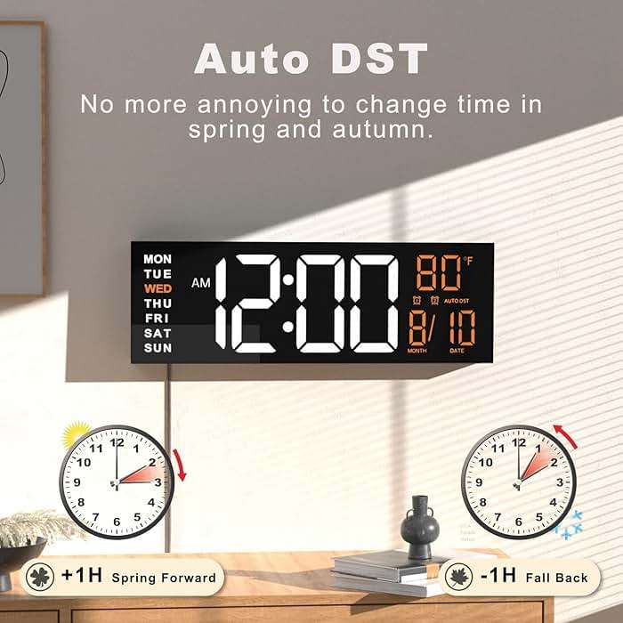 JALL 16" Large Digital Wall Mount Clock, Count Down Timer, Alarm, Big LED, RGB Color, DST, Temperature for Living Room Classroom Desk, Xmas, Birthday Gift for Senior Mom Dad (White Orange, 16 inches) - Image 6