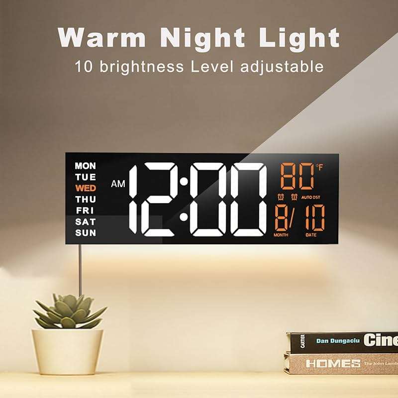 JALL 16" Large Digital Wall Mount Clock, Count Down Timer, Alarm, Big LED, RGB Color, DST, Temperature for Living Room Classroom Desk, Xmas, Birthday Gift for Senior Mom Dad (White Orange, 16 inches) - Image 8
