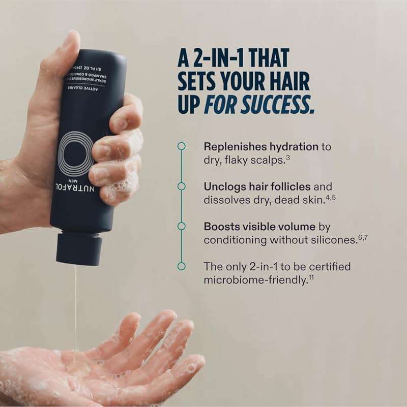 Nutrafol Men's Shampoo and Conditioner 2-in-1, Cleanses, Hydrates, Unclogs Pores, Improves Hair Volume & Strength, Physician-formulated for Thinning Hair, Color Safe, Sulfate Free - 8.1 Fl Oz Bottle - Image 3