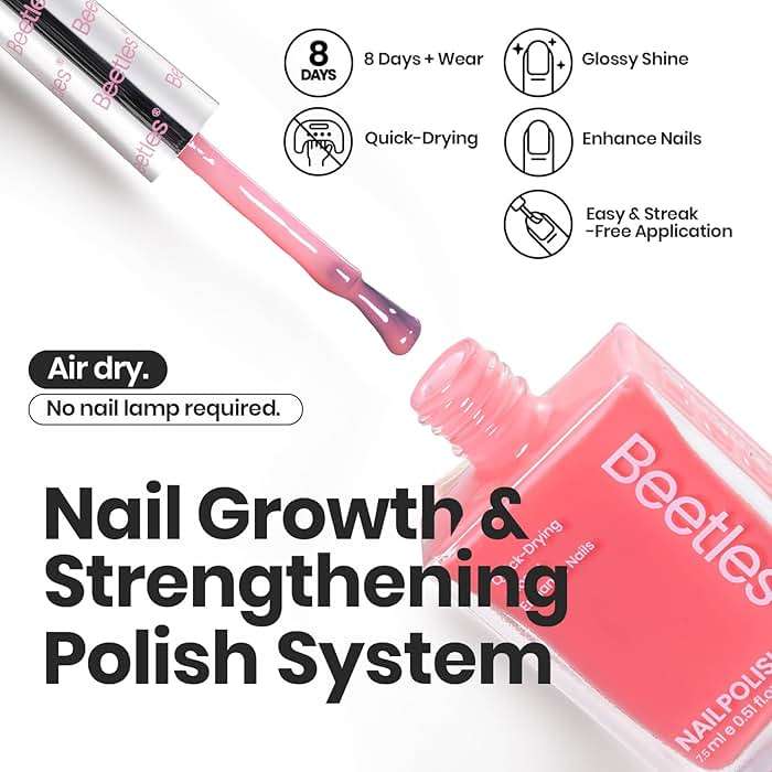 Beetles Nail Polish Set Heartbeat-6 Colors Hot Pink White Jelly Nude Pink Nail Polish Set Shimmer Pearl Quick Dry Finger Nail Polish DIY Nail Art Salon Home Gift for Women & Girls - Image 2