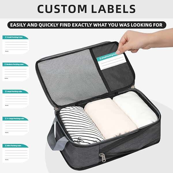 BAGAIL 6 Set Lightweight Compression Packing Cubes with Packing List, Anti-Tearing Expandable Organizer Bags for Travel, Dark Grey - Image 3