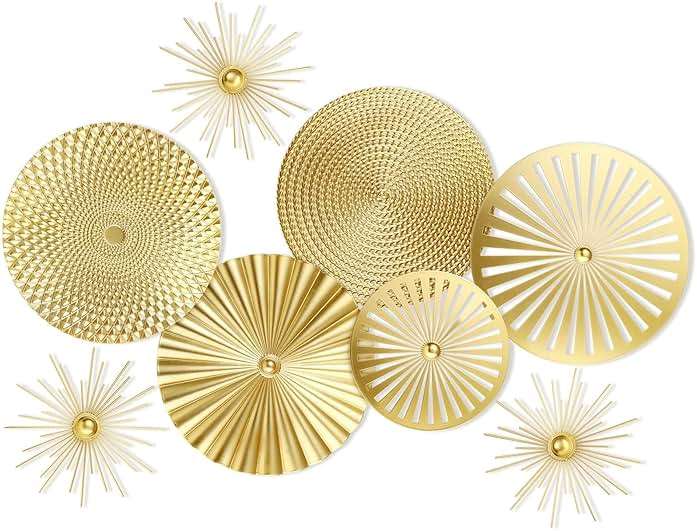 Lingvee 8 Pcs Gold Wall Decor Modern Metal Decor Metal Starbursts Radial Plate Art Hanging Decorative Wall Decorations for Home Bedroom Bathroom Living Room Office Sculpture(Gold) - Image 1