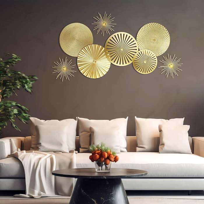 Lingvee 8 Pcs Gold Wall Decor Modern Metal Decor Metal Starbursts Radial Plate Art Hanging Decorative Wall Decorations for Home Bedroom Bathroom Living Room Office Sculpture(Gold) - Image 4