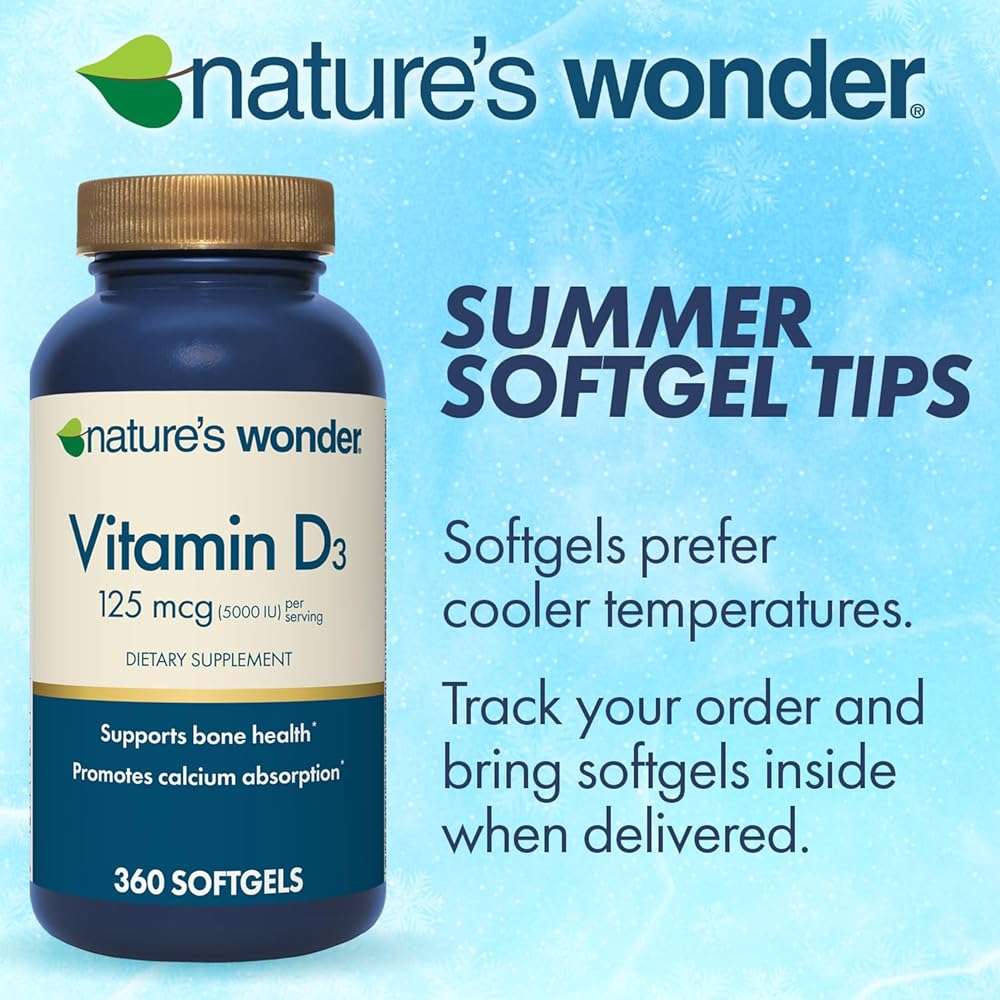 Nature's Wonder Vitamin D3 5000iu (125mcg) High Potency, Dietary Supplement to Support Bone Health and Immune System, Gluten Free, 360 Softgels, 1 Year Supply - Image 9